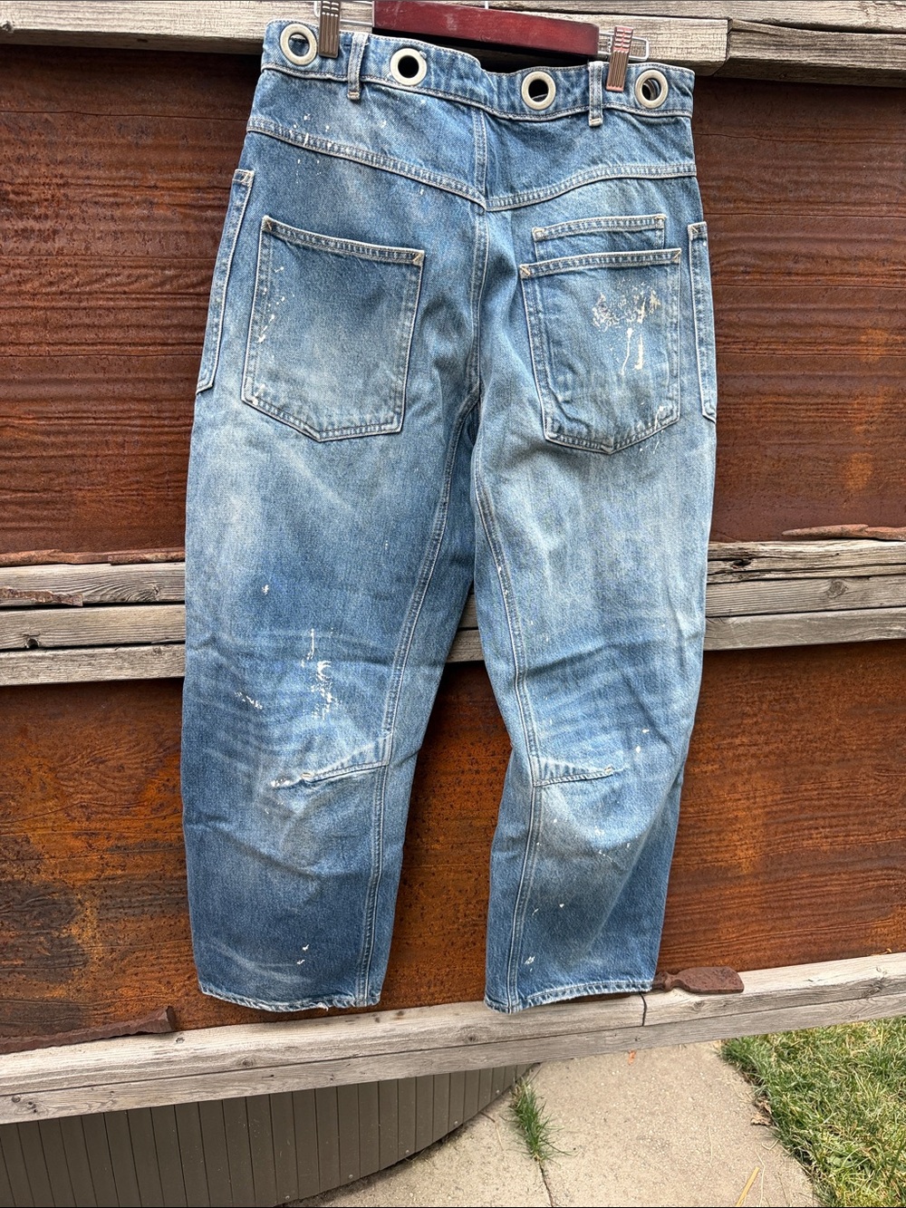 Free People Moxie Barrel Timeless Blue Paint-Splatter Wide - Picture 2 of 4